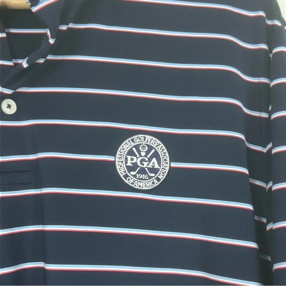 Ralph Lauren RLX Navy/Red/White Striped Golf Polo Large